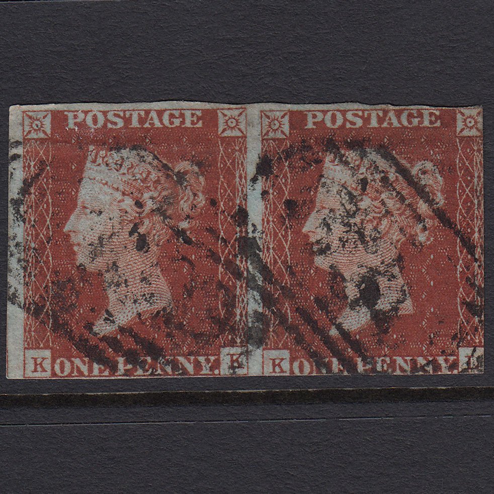 GB QV 1841 1d Deep Red-brown (Plate 42) SG10-B1(4) KK-KL PU Pair