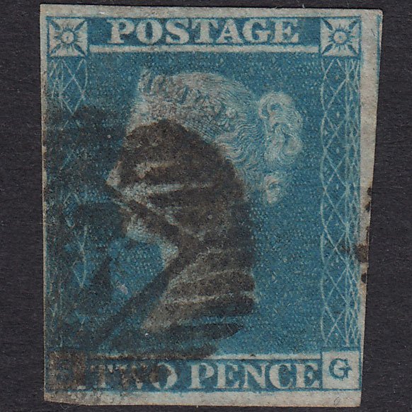 GB QV 1841 2d Blue Plate 3 SG14-E1(2) SG GU 4 Margins London Is Cancel