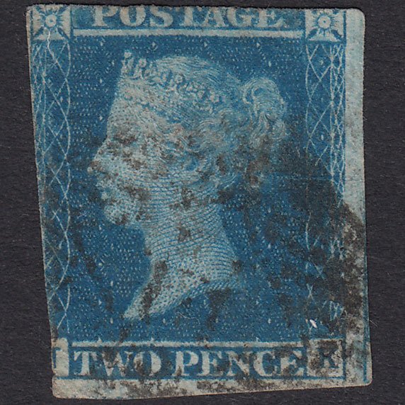 GB QV 1841 2d Blue Plate 3 SG14-E1(2) JK PU London Is Cancel