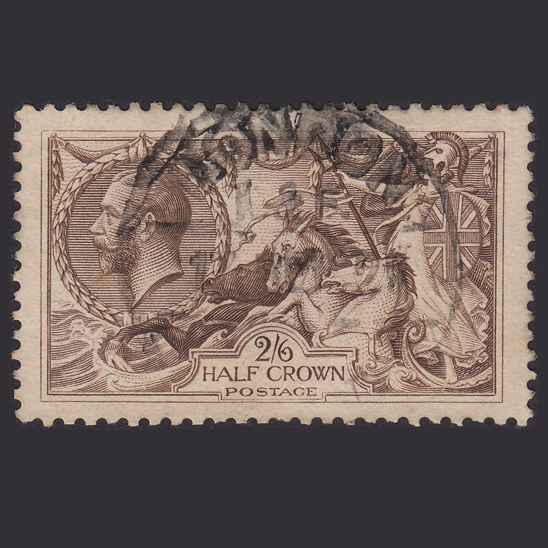 GB KG5 1918 2/6 Chocolate-Brown Seahorses SG414-N65(2) FU London CDS