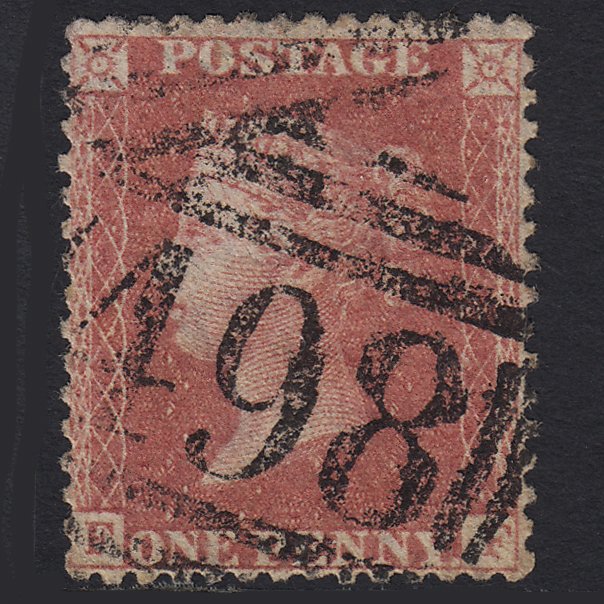 GB QV 1857 1d Pale Rose (Plate 55) SG39-C10(3) FF GU Manchester 498