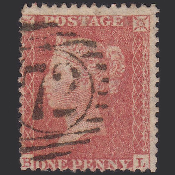 GB QV 1857 1d Pale Rose (Plate 34) SG39-C10(3) BL GU London D&S 72 Misperf