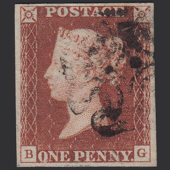 QV 1841 1d Red-brown Penny Black (Plate 8) SG7-A2 BG VFU 4 Good Margins MX