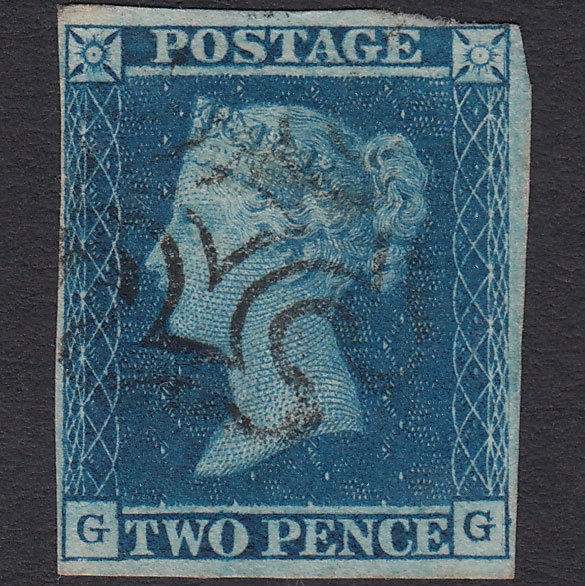 GB QV 1841 2d Blue (Plate 3) SG14-E1(2) GUideline GG FU 4 Margins MX