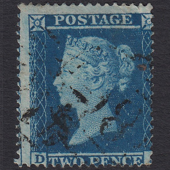 GB QV 1854 2d Deep Blue (Plate 4) SG19-F1(1) DJ GU Misperf Tear