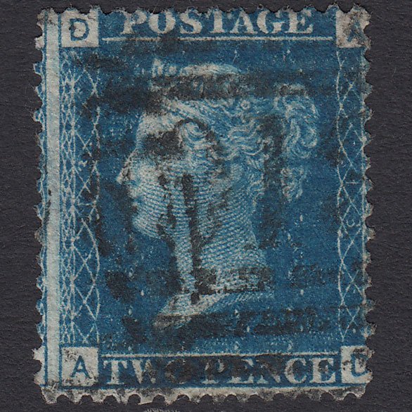 GB QV 1869 2d Blue (Plate 13) SG46-G3 AD GU Worcester 918 Misperf