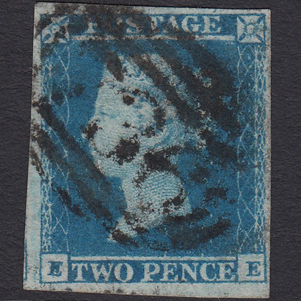 GB QV 1841 2d Blue (Plate 4) SG14-E1(2) EE FU 4 Margins Stockton 736