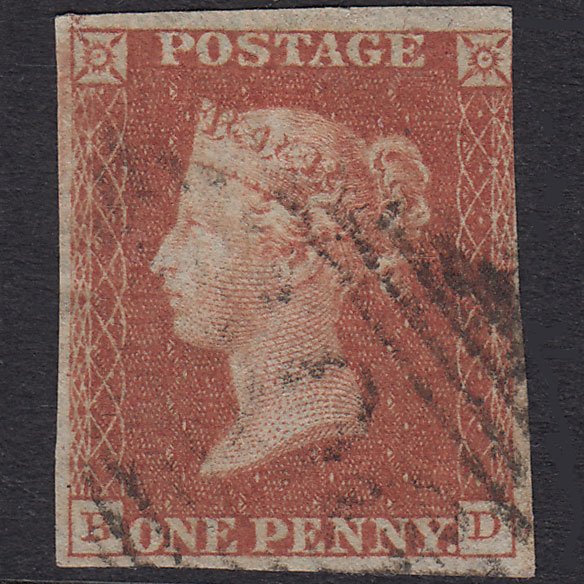 GB QV 1841 1d Red-Brown Plate 123 SG8-B1(1) BD FU 3M Light Irish Cancel