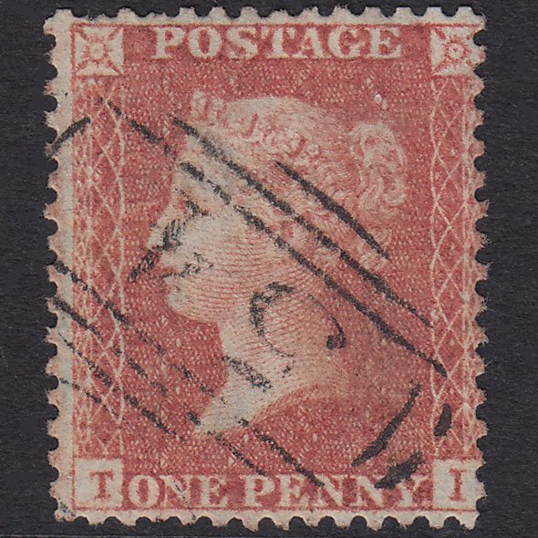 GB QV 1856 1d Brick-Red Plate 43 SG30-C8(2) TI GU Battle 54