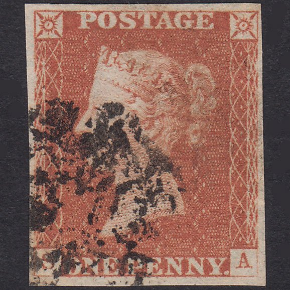 GB QV 1841 1d Red-Brown Plate 21 SG8-B1(1) SA FU 4 Margins Maltese Cross