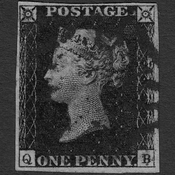 GB QV 1840 1d Black Plate 11 SG2-A1(2) QB FU 4 Margins Maltese Cross
