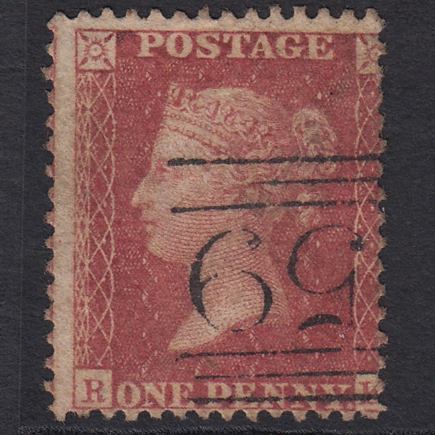 GB QV 1857 1d Rose-red (Plate 56) SG40-C10(1) RK GU Glasgow 159 Misperf