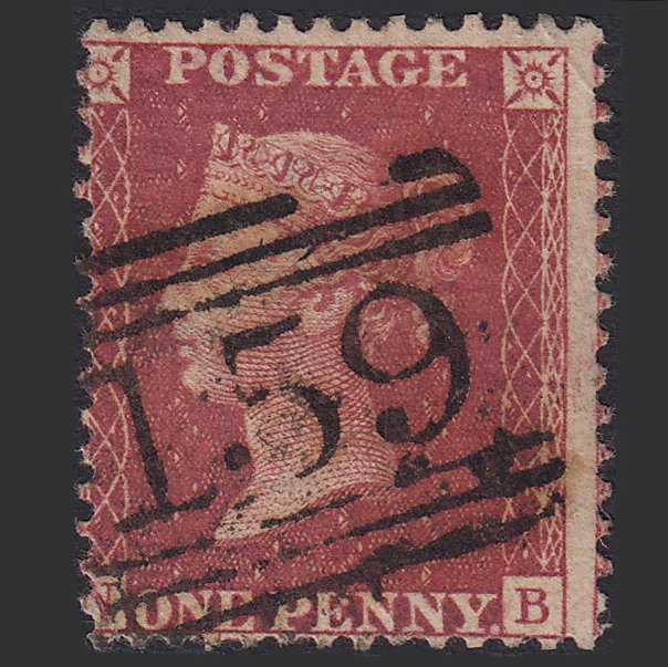 GB QV 1857 1d Deep Rose-red (Plate 59) SG41-C10(4) NB GU Glasgow 159 Misperf