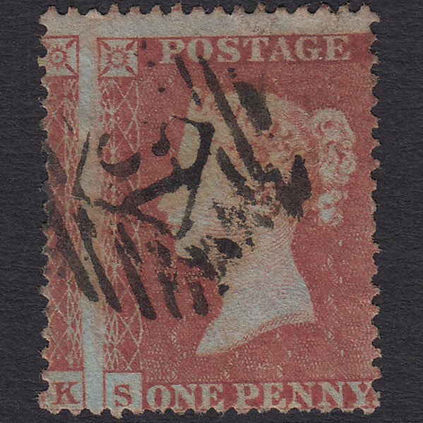 GB QV 1854 1d (Plate 198) SG17-C1(1) SL FU London IS Cancel Huge Misperf