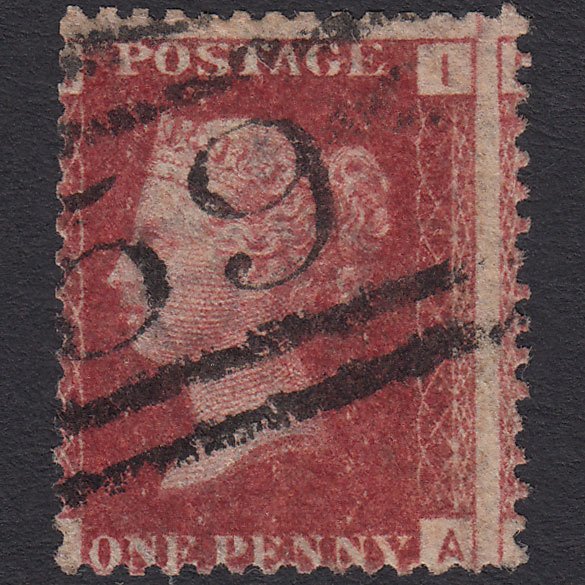 GB QV 1864 1d Lake-red SG44-G1(2) IA GU Glasgow 159 Large Misperf
