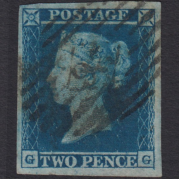 GB QV 1841 2d Blue (Plate 4) SG14-E1(2) GG FU 4 Good Margins London IS 26