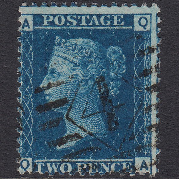 GB QV 1858 2d Blue (Plate 9) SG45-G2 QA FU London IS 4 Misperf