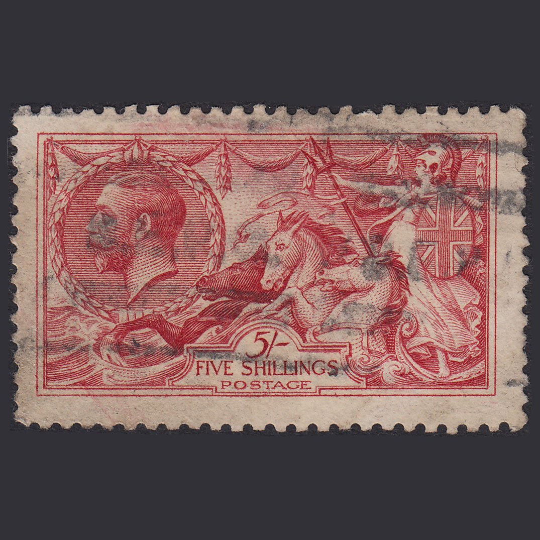 GB KG5 1915 5/- Bright Carmine Seahorses SG409-N67(1) GU Parcel Cancel