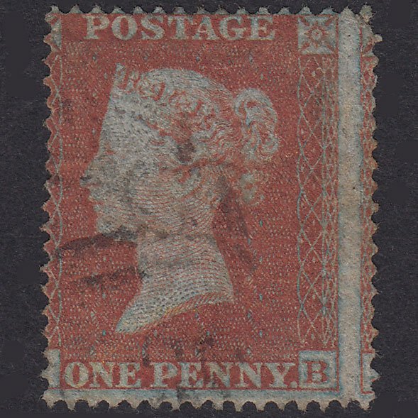 GB QV 1854 1d Red-Brown Plate 180 SG17-C1(1) Framed Reverse JB GU Misperf