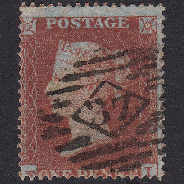GB QV 1854 1d Red-Brown Plate 198 SG17-C1(1) EI FU London IS 37