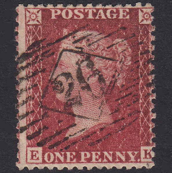 GB QV 1857 1d Deep Rose-Red Plate 34 SG41-C10(2) EK FU London IS 26