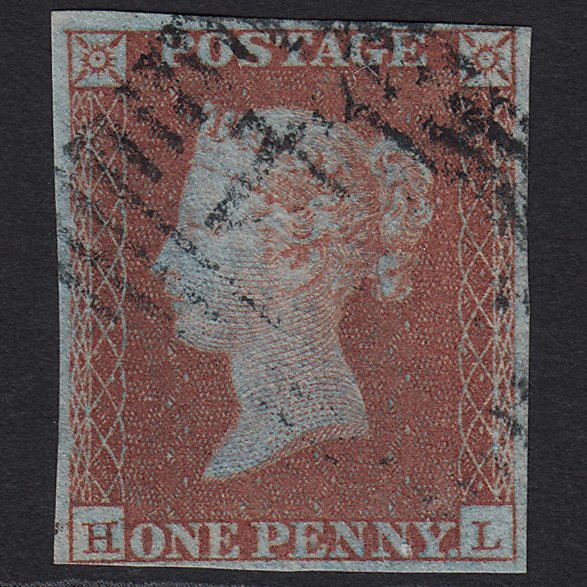 GB QV 1841 1d Very Blued (Plate 104) SG8a-B1(2) HL FU in Scotland 4 Margins