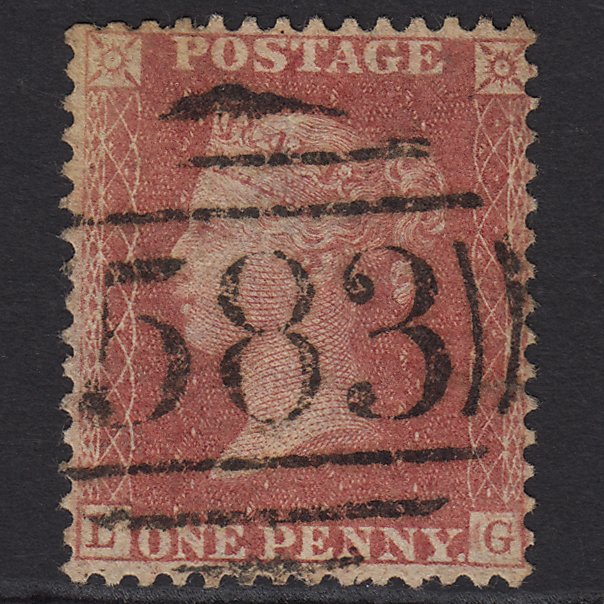 GB QV 1857 1d Rose-red (Plate 55) SG40-C10(1) LG GU Nottingham 583