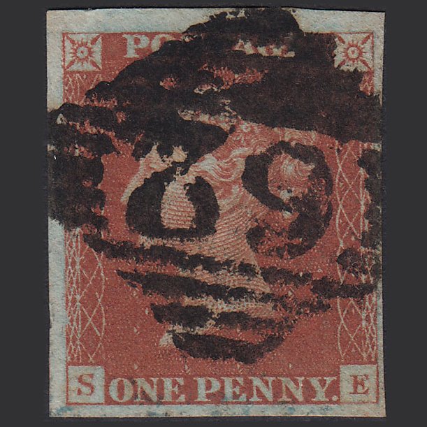 GB QV 1841 1d Red-brown (Plate 58) SG8-B1(1) SE GU 4 Margins Belfast 62