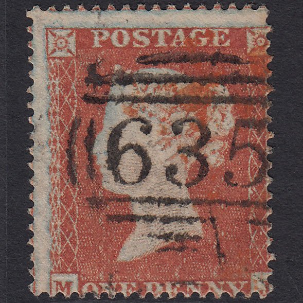 GB QV 1854 1d (Plate 179) SG17-C1(1) Framed Reverse MJ FU Reading 635 Misperf