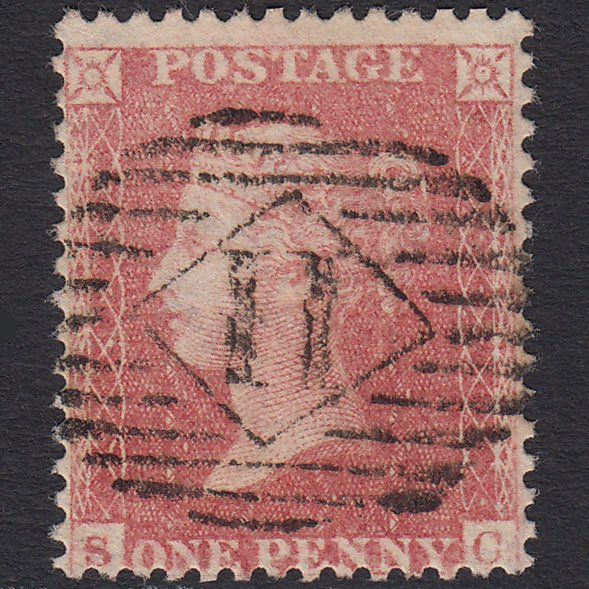 GB QV 1857 1d Pale Rose Transitional (Plate 44) SGC9A(1) SC FU London IS 11