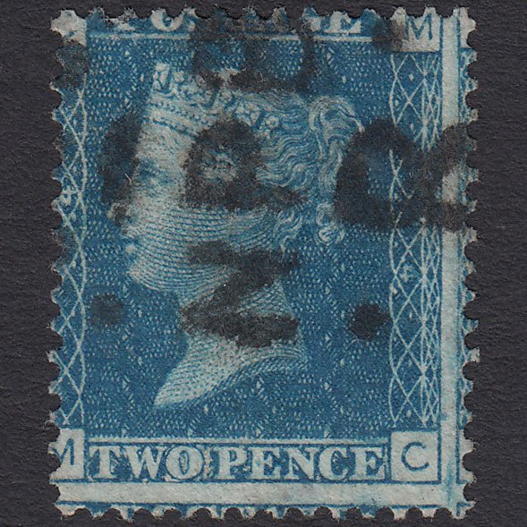 GB QV 1869 2d Blue (Plate 14) SG46-G3 MC FU Npb Cancel Misperf
