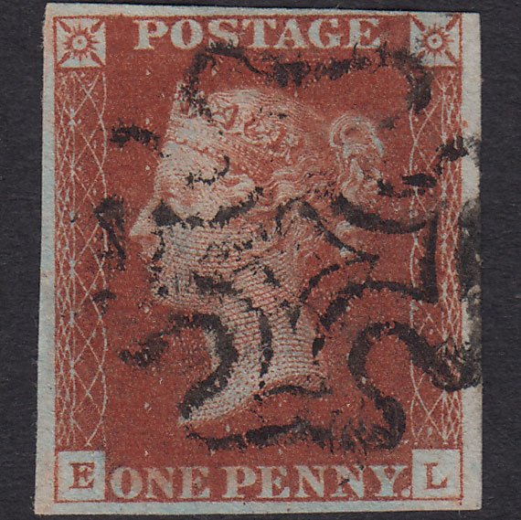 GB QV 1841 1d Red-brown (Plate 14) SG8-B1(1) EL FU 4 Margins Maltese Cross