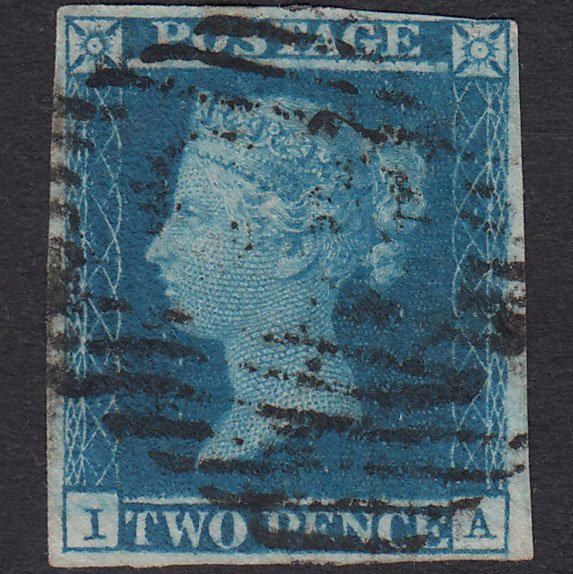 GB QV 1841 2d Blue (Plate 3) SG14-E1(2) IA GU 4 Margins Ireland Micro Tear