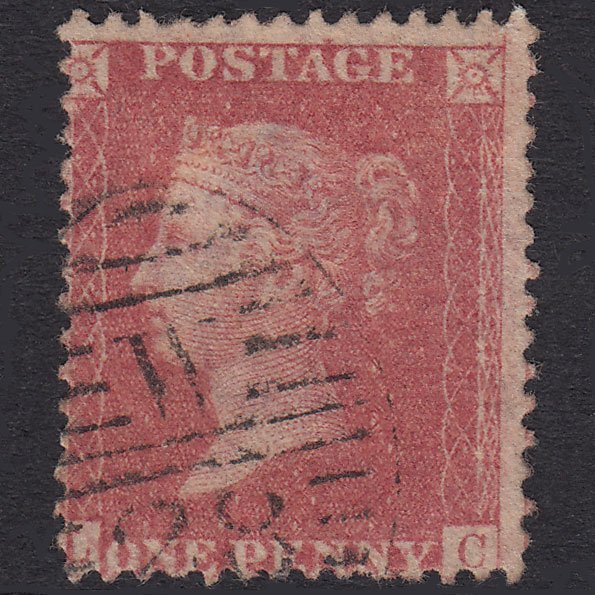 GB QV 1857 1d Pale Rose Plate 55 SG39-C10(3) LC FU London D&S W28 Misperf