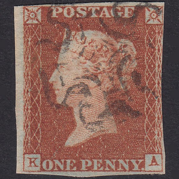 GB QV 1841 1d Red-Brown Plate 42 SG8-B1(1) KA FU 3 Margins Maltese Cross