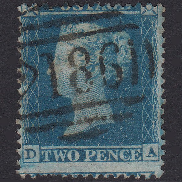 GB QV 1855 2d Blue Plate 5 SG34-F6(1) DA FU Dublin 186 Irish Spoon