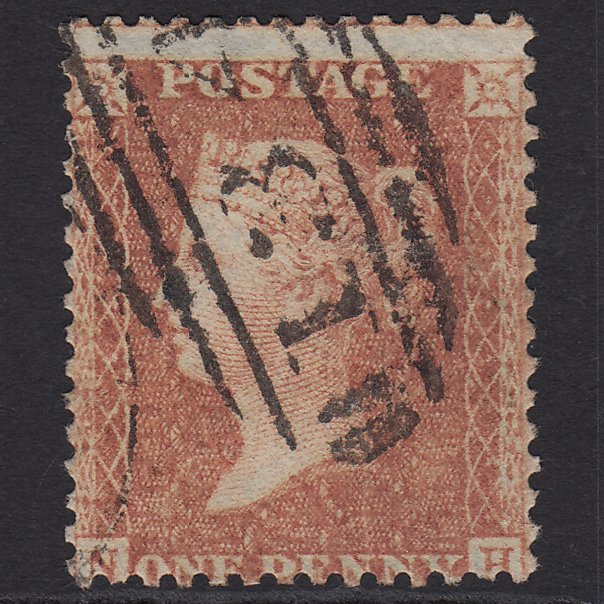 GB QV 1856 1d Red-brown (Plate 38) SG29-C8(1) NH GU Bristol 134 Misperf