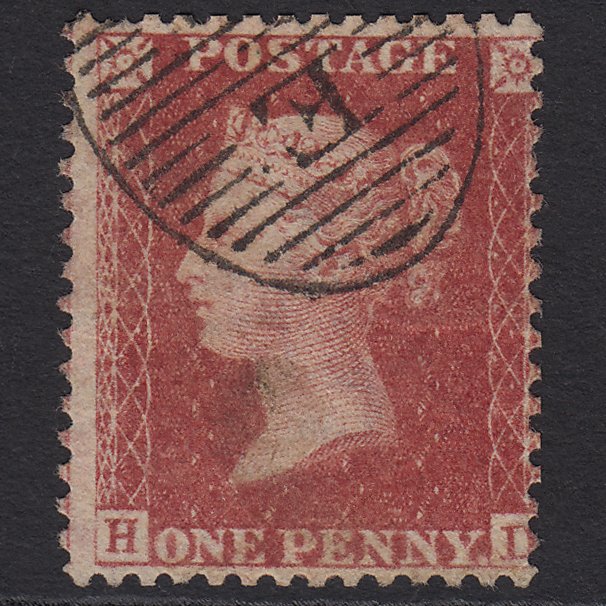 GB QV 1857 1d Rose-red (Plate 43) SG40-C10(1) HD GU London D&S Cancel Misperf