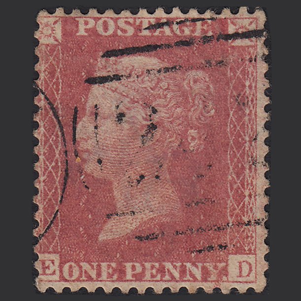 GB QV 1857 1d Pale Rose (Plate 62) SG39-C10(3) ED FU Light Cancel