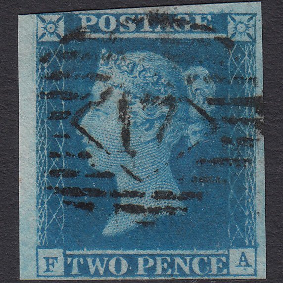 GB QV 1841 2d Blue (Plate 4) SG14-E1(2) FA FU 4 Margins London IS 17