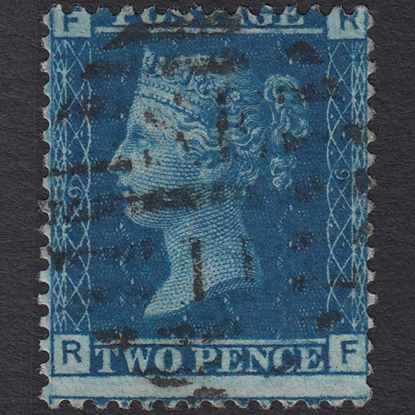 GB QV 1858 2d Blue (Plate 9) SG45-G2 RF FU London D&S SE11 Misperf