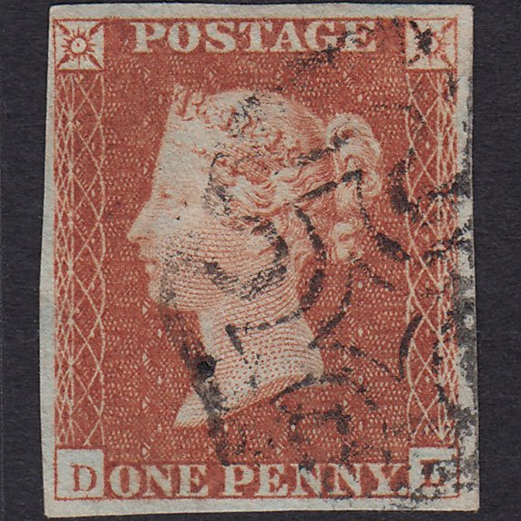 GB QV 1841 1d Red-brown (Plate 20) SG8-B1(1) DL FU 4 Margins Maltese Cross