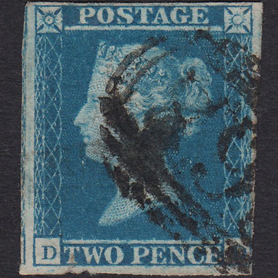 GB QV 1841 2d Blue (Plate 3) SG14-E1(2) DD GU 4 Margins