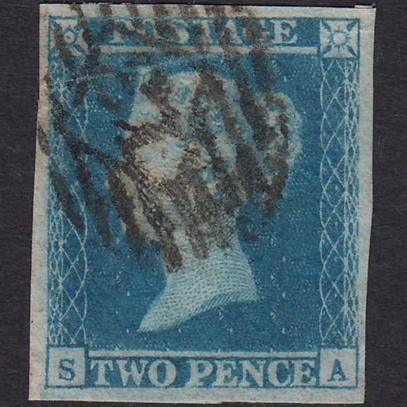 GB QV 1841 2d Blue (Plate 4) SG14-E1(2) SA GU 4 Margins London IS 13
