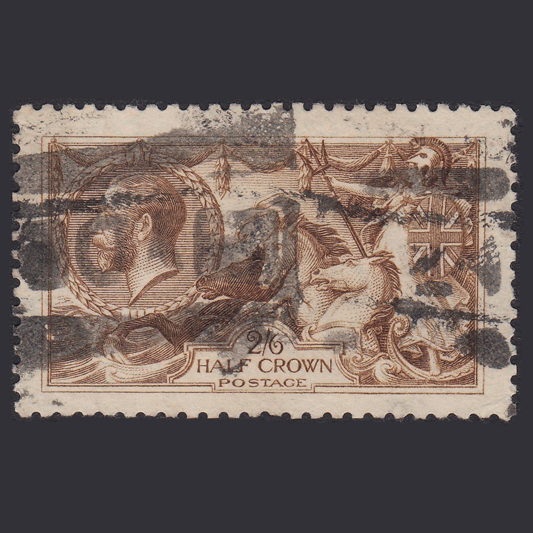 GB KG5 1915 2/6 Deep Yellow-Brown Seahorses SG405-N64(1) GU Parcel Cancel