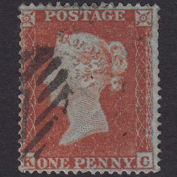 GB QV 1854 1d Plate 184 SG17-C1(1) Framed Reverse KC GU Light Cancel