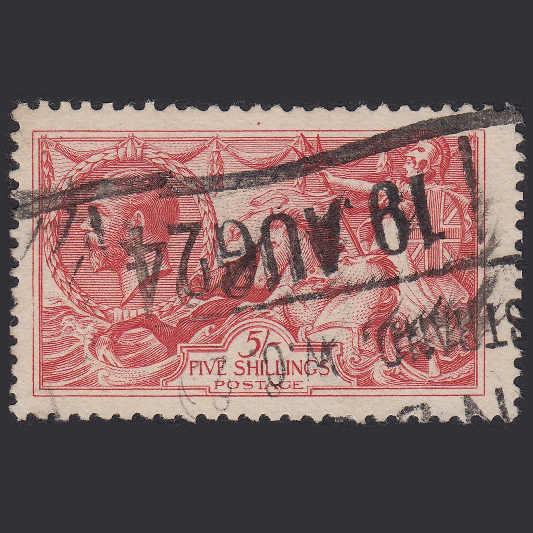 GB KG5 1918 5/- Rose-Red Seahorses SG416-N68(2) FU Parcel Cancel