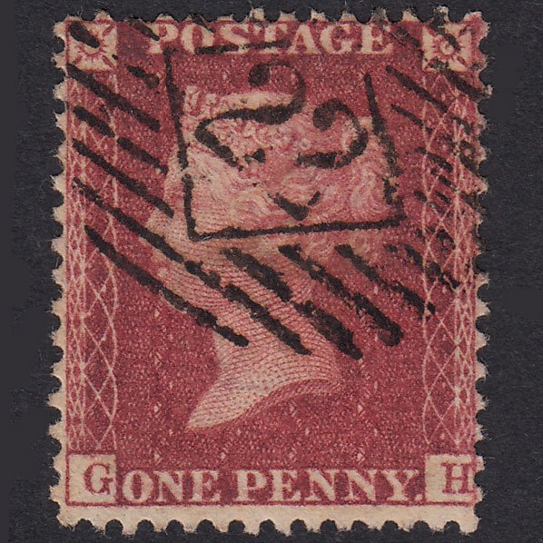 GB QV 1857 1d Deep Rose-Red Plate 36 SG41-C10(2) GH FU London IS 22