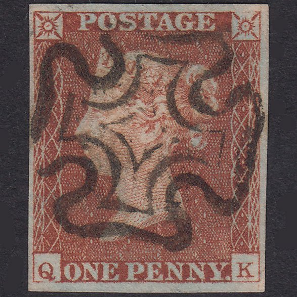 GB QV 1841 1d Red-Brown Plate 27 SG8-B1(1) QK VFU 4M Full Maltese Cross