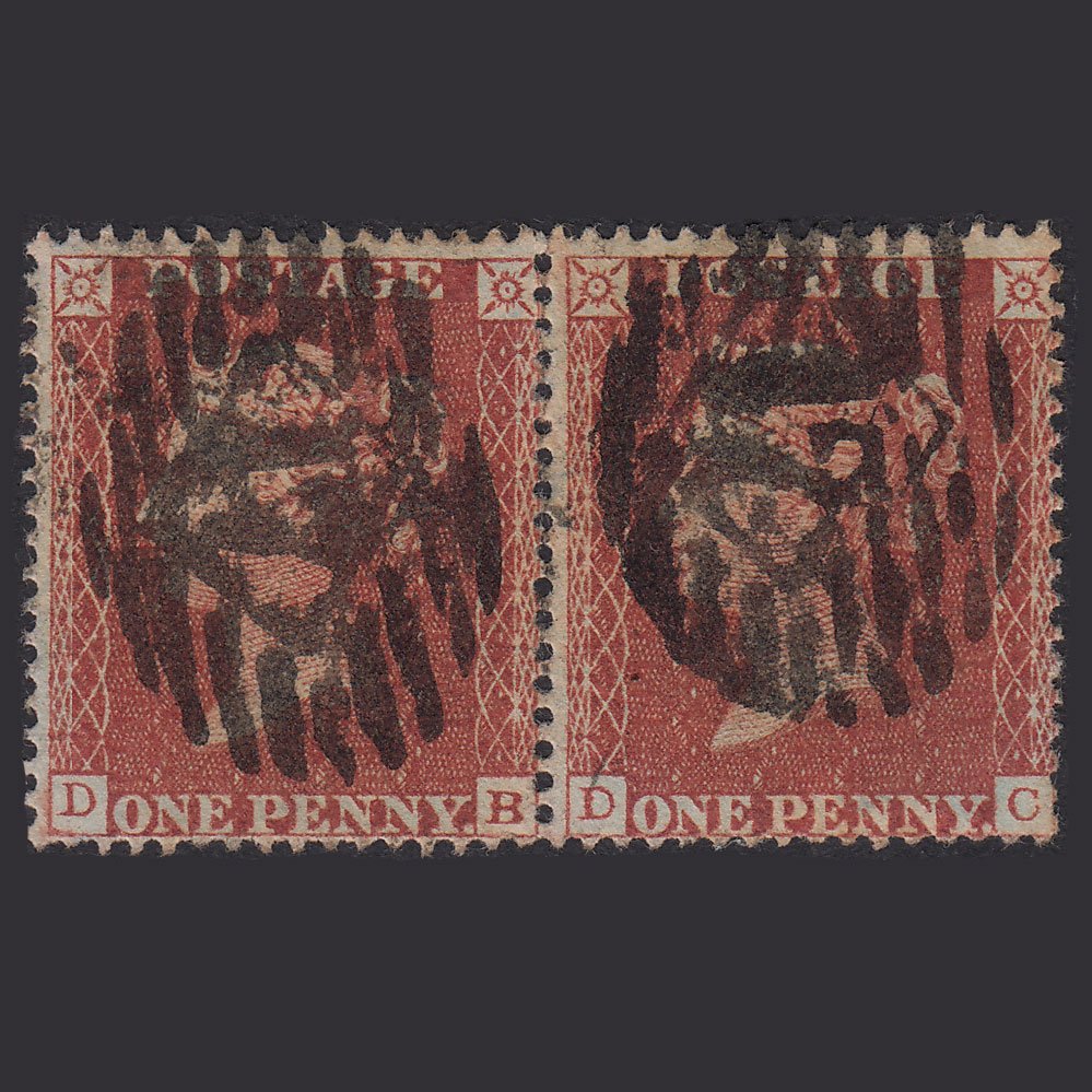 GB QV 1855 1d Red-Brown Plate 6 SG21-C4(1) DB GU Pair London IS 17